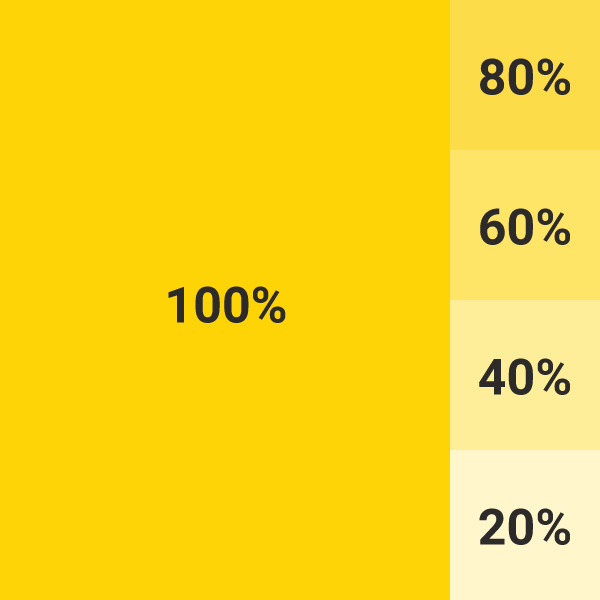 Färgplatta med en gul färg i olika nyanser som ingår i Ovanåkers kommuns profilfärger