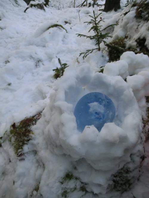 Ett blått ägg hittat i en snöhög